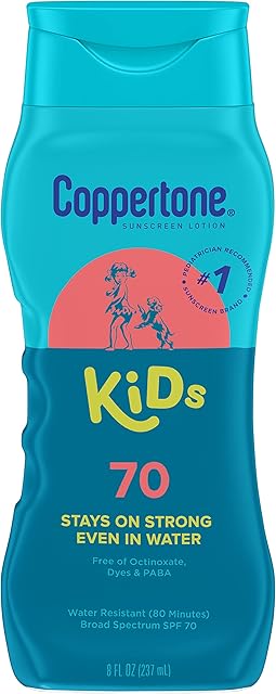 Coppertone Kids Sunscreen Lotion SPF 70, Water Resistant Sunscreen for Kids, 8 Fl Oz Bottle