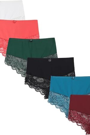 Women's Lace Boyshort, High Waist Comfortable Women's Underwear, Sexy Cheeky Panties for Women, Pack of 6