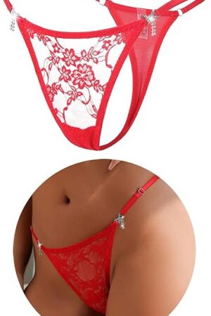 Lace G-String Thongs for Women Adjustable Low Rise Underwear with Rhinestones T-back Thong Underwear Panties