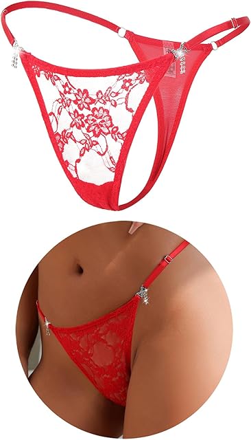Lace G-String Thongs for Women Adjustable Low Rise Underwear with Rhinestones T-back Thong Underwear Panties