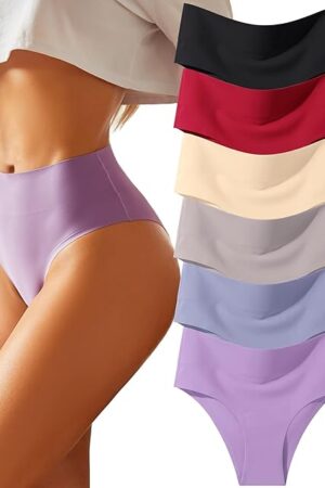 High Waisted Underwear for Women Seamless Panties Bikini High Cut No Show Sexy Cheeky Panties 6 Pack