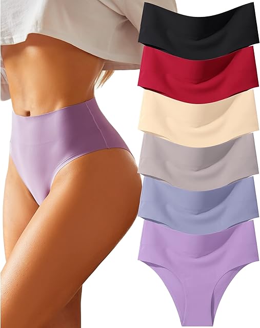 High Waisted Underwear for Women Seamless Panties Bikini High Cut No Show Sexy Cheeky Panties 6 Pack