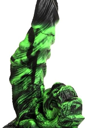 Glowzilla Glow-in-The-Dark Silicone Dildo for Beginners, Men, Women, & Couples. Fantasy Dildo and Suction Cup Base. Harness Compatible. 1 Piece, Green & Black.