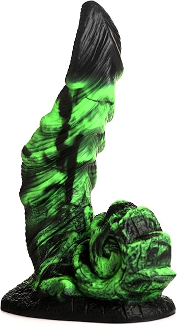 Glowzilla Glow-in-The-Dark Silicone Dildo for Beginners, Men, Women, & Couples. Fantasy Dildo and Suction Cup Base. Harness Compatible. 1 Piece, Green & Black.