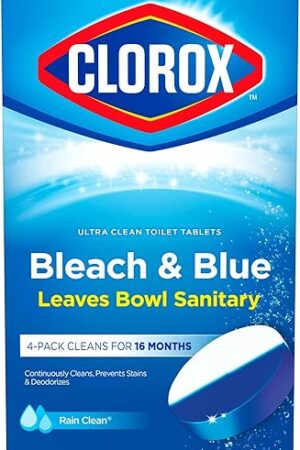 Clorox Ultra Clean Toilet Tablets Bleach & Blue, Rain Clean, 4 Ct (Package May Vary)