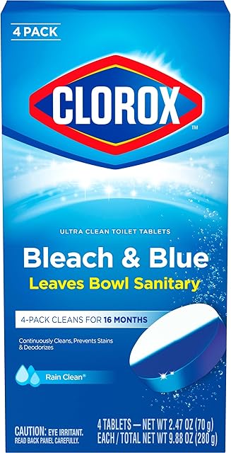 Clorox Ultra Clean Toilet Tablets Bleach & Blue, Rain Clean, 4 Ct (Package May Vary)