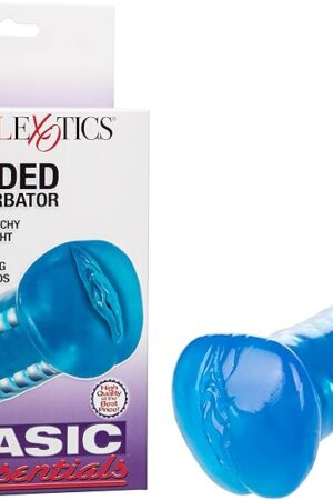 CalExotics Basic Essentials Beaded Male Masturbator, 5 Inch Ridged Chamber Blue, SE-1786-12-3