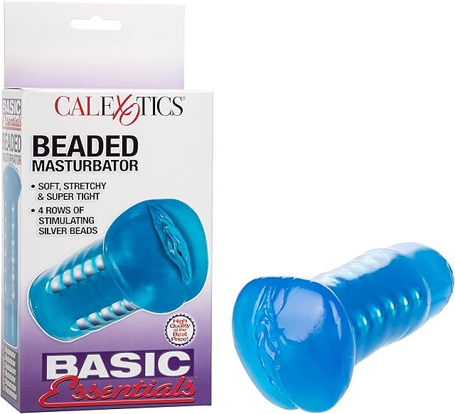 CalExotics Basic Essentials Beaded Male Masturbator, 5 Inch Ridged Chamber Blue, SE-1786-12-3