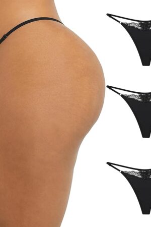 Women's M Adjustable String Thong Underwear, No show Panties, Multi-way Straps, 3 pack