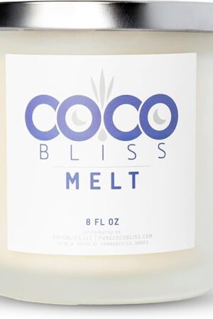 Coco Bliss Melt - Massage Candle Natural Coconut Moisturizing Body Oil Candles Women, Men & Romantic Couples | Essential Oil Candle Vanilla, Vitamin E Almond Oil, Cocoa Butter - 8 Oz