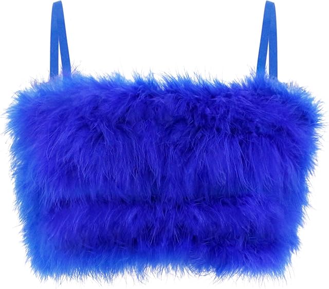 Women's Faux Fur Crop Top Spaghetti Strap Tube Tops Strappy Cami for Concert Club Party