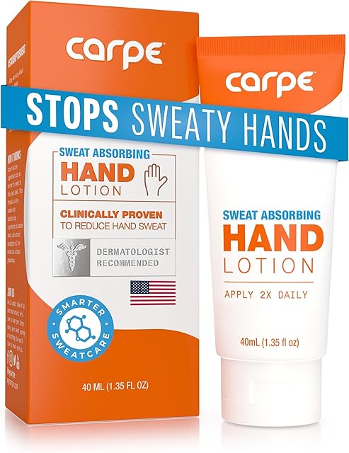 Carpe Sweat Absorbing Hand Lotion, A dermatologist-recommended smooth lotion that helps stop hand sweat, Great for hyperhidrosis (Original Eucalyptus)