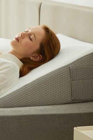 Wedge Pillow, 10 inch Bed Wedge Pillow for Headboard, Pillow Wedge for Acid Reflux Relief, Sleeping, Back Pain Relief, Snoring, Triangle Pillow Wedge - Cooling Memory Foam Top, White/Grey