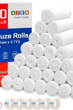 AZEN 30 Pack Gauze Rolls Bandages, 4 in x 4.1 Yards, Premium Medical Supplies & First Aid Supplies, Bandage Wrap Vet Wrap, Mummy Wraps