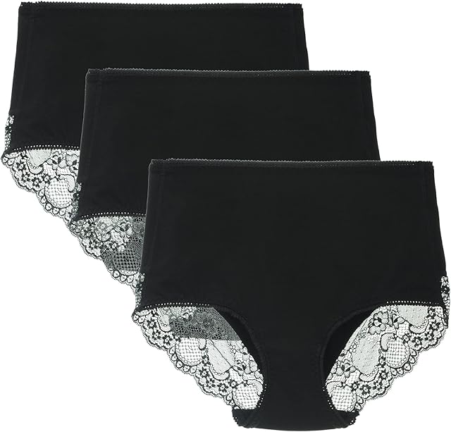Women's Cotton Lace Underwear High Waisted Brief Comfort Full Coverage Panty Multipack