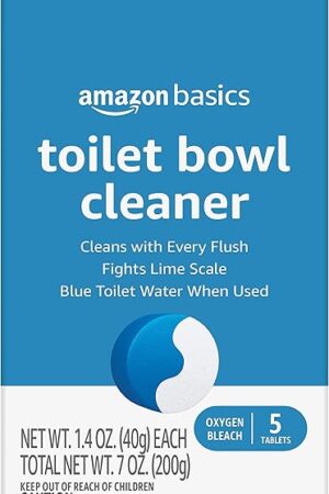 Amazon Basics Toilet Bowl Cleaners Tablets with Oxygen Bleach, Unscented, Blue, 5 Count, Pack of 1