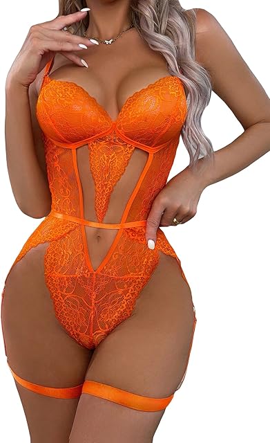 Women's 3 Piece Sets Floral Lace Cut Out Spaghetti Strap V Neck Underwire Garter Teddy Lingerie Set