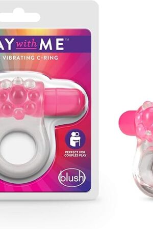 Blush Novelties Play with Teaser Vibrating C Ring - Tickles Clitoris for Pleasure - Soft and Cushiony - Stretchy Fits All Penises - IPX7 Waterproof - Sexual Enhancer - Stay Hard Longer - Pink