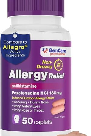 GenCare - Allergy Relief Pills | Fexofenadine HCl 180mg 50 Tablets | Non Drowsy Antihistamine Allergy Pills for Hay Fever, Seasonal Allergies, Outdoor & Indoor Allergies | Relieves Itchy Eyes & Nose