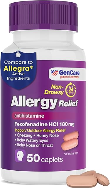GenCare - Allergy Relief Pills | Fexofenadine HCl 180mg 50 Tablets | Non Drowsy Antihistamine Allergy Pills for Hay Fever, Seasonal Allergies, Outdoor & Indoor Allergies | Relieves Itchy Eyes & Nose