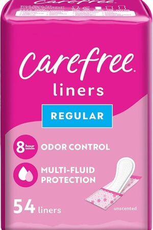 Carefree Panty Liners for Women, Regular, Wrapped, Unscented, 54ct | Pantiliners, Carefree Liners, Daily Liners for Women, Light Periods and Leaks, 8-Hour Odor Control | 54ct (Packaging May Vary)