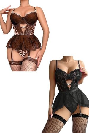 Corset Bodysuit Underwire Lingerie Set Teddy Boudoir Outfits Sexy Lingerie For Women Stockings
