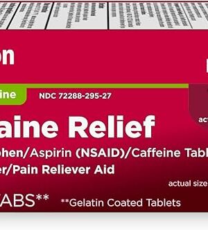 Amazon Basic Care Migraine Relief Geltabs, Acetaminophen, Aspirin (NSAID) and Caffeine, 80 Count