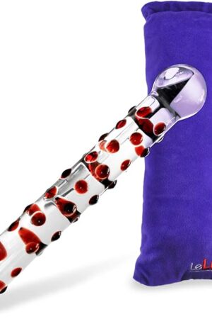 LeLuv Red 8" Bumpy Ride Nubby Glass Wand Dildo Sensual Probe with Premium Padded Pouch