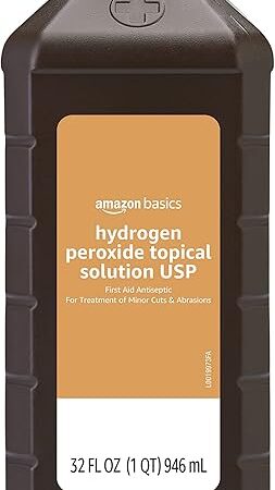 Amazon Basics Hydrogen Peroxide Topical Solution USP, First Aid Antiseptic for Cuts, Scrapes and Wound Disinfection, Pack of 1, 32 fl oz