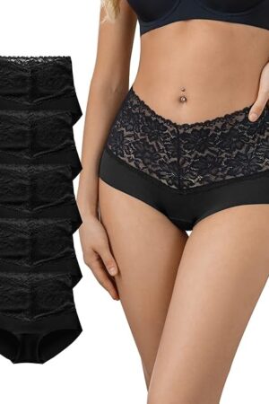High Waist Lace Underwear for Women Seamless Sexy Panties Ladies Stretch Full Coverage Briefs Pack