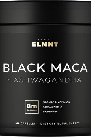 ELMNT 40,000mg 40x Strength Organic Black Maca Root + Ashwagandha - #1 Highest Potency Black Maca Root Capsules for Men Supplement 100% Pure Maca Peruana 40:1 Extract Maca Powder Pills Male Booster