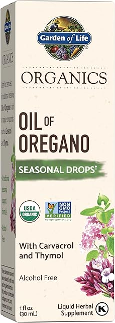 Garden of Life Organics Oil of Oregano Seasonal Drops 1fl oz (30 mL) Liquid, Concentrated Plant Based Immune Support - Alcohol-Free, Organic, Non-GMO, Vegan & Gluten Free Herbal Supplements