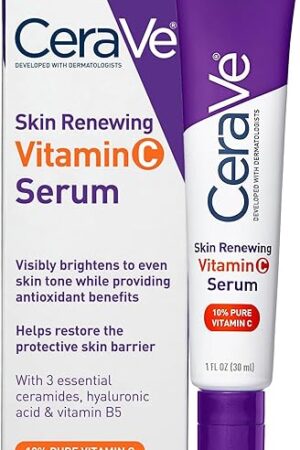 CeraVe Vitamin C Serum with Hyaluronic Acid, Skin Brightening Serum for Face with 10% Pure Vitamin C, Fragrance Free, 1 Fl Oz