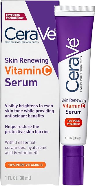CeraVe Vitamin C Serum with Hyaluronic Acid, Skin Brightening Serum for Face with 10% Pure Vitamin C, Fragrance Free, 1 Fl Oz
