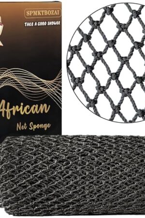 African Net Sponge Authentic, African Exfoliating Sponge Real African Net Black Owned, African Bath Sponge Back Scrubber, Body Exfoliator Shower Bath Accessories (Black)