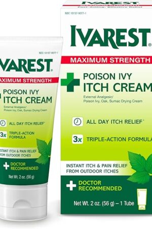 Ivarest Anti-Itch Cream, Poison Ivy Treatment, Poison Ivy Relief Product, Poison Oak Relief, Poison Sumac Relief, Maximum Strength, Medicated, 2 Ounce