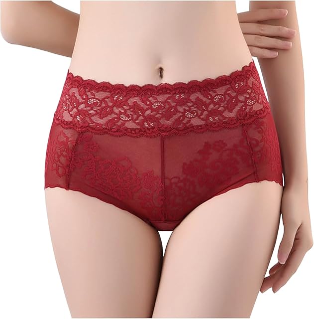 Women's Sexy Lace Panties High-Rise Tummy Control Lingerie Underwear Briefs Floral Lace Boy Shorts Sheer Panties