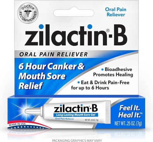 Zilactin-B Fast Acting Canker Sore Treatment - Long Lasting Protection and Oral Pain Relief of Canker Sores, Mouth Sores and Gum Irritations, Made in USA, 025oz Gel, Pack of 1