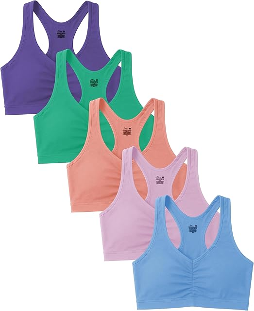 Women's Cotton Spandex Racer Back Bra | 4 Way Stretch Pullover Workout Sport Bras (Multi-Pack)