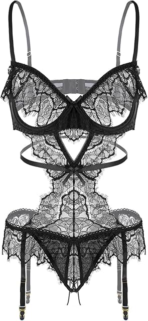 Lace Bodysuits for Women One Piece Lingerie Criss Cross Bodycon Bodysuit V Neck Babydoll Camisole Jumpsuit