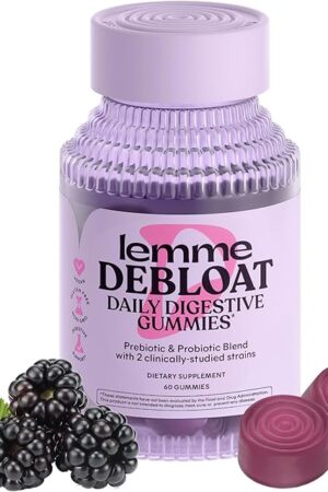 Lemme Debloat - Digestive & Gut Health Gummies with 2 Clinically Studied Probiotics & Prebiotic, Vegetarian, Gluten Free, Non GMO, BlackBerry Flavor (60 Count)