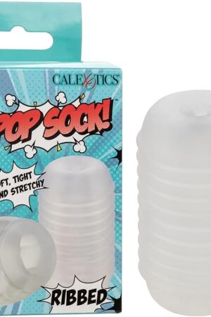 CalExotics Pop Sock! Ribbed Male Masturbator for Men with Reversible Textured Stroker and Easy Cleaning Open End Clear - SE-0936-30-3