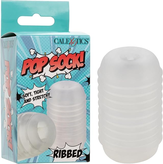 CalExotics Pop Sock! Ribbed Male Masturbator for Men with Reversible Textured Stroker and Easy Cleaning Open End Clear - SE-0936-30-3