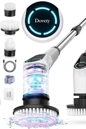 Electric Spin Scrubber, Cordless Cleaning Brush, Shower Scrubber with 8 Replaceable Brush Head, Power Cleaning Brush with Extension Handle, 2 Adjustable Speed, for Bathtub Grout Tile Floor