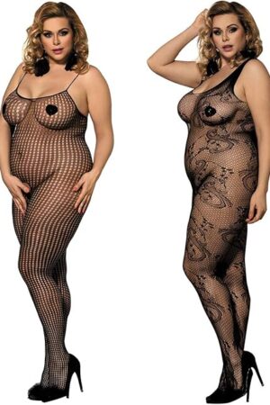 2 Pack Womens One Size Fishnet Bodystockings Striped Lingerie Crotchless Bodysuits Tights Suspenders Black