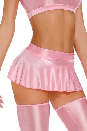 Women Oil Glossy Micro Mini Skirt Shiny Rave Skirt Sheer Smooth Pleated Skirt Club Dance Party