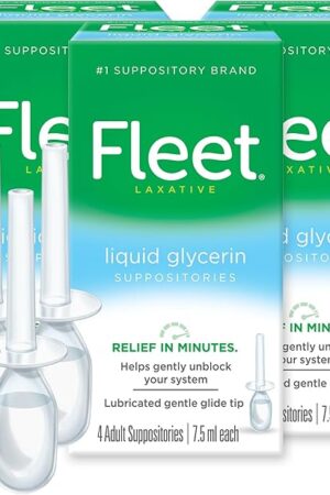 Fleet Laxatives, Liquid Glycerin Suppositories for Adult Constipation Relief, 75 mL Bottles, 4 Count, 3 Pack
