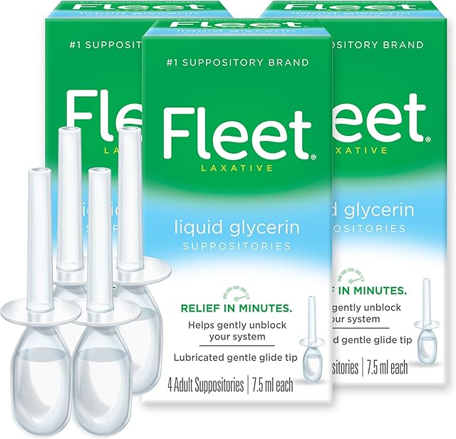 Fleet Laxatives, Liquid Glycerin Suppositories for Adult Constipation Relief, 75 mL Bottles, 4 Count, 3 Pack