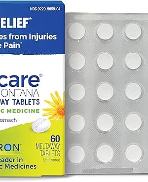 Boiron Arnicare Tablets for Pain Relief from Muscle Pain, Joint Soreness, Swelling from Injury or Bruises - 60 Count