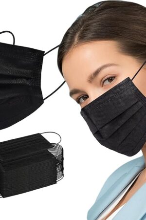 Borje Disposable Face Mask, 100 PCS Black Masks, 3 Ply Protection Face Masks